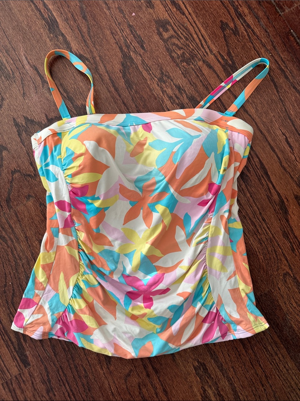 Lands' End Teal Floral Print Tankini Top size 12
